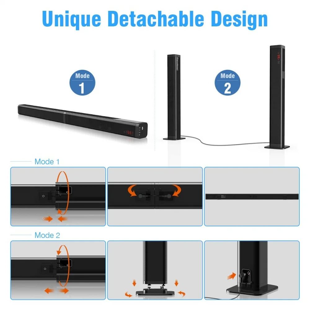 Sound Bar for TV 120W Wireless Bluetooth 5.0 Soundbars 3D Surround Sound System Home Theater Speaker Split Soundbar