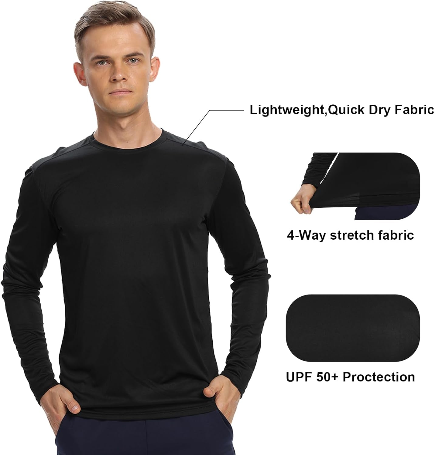 1/3 /6 Pack Men’S Long Sleeve T Shirts,Running Sun Protection UPF 50+ Shirts Quick-Dry Lightweight Workout T-Shirts