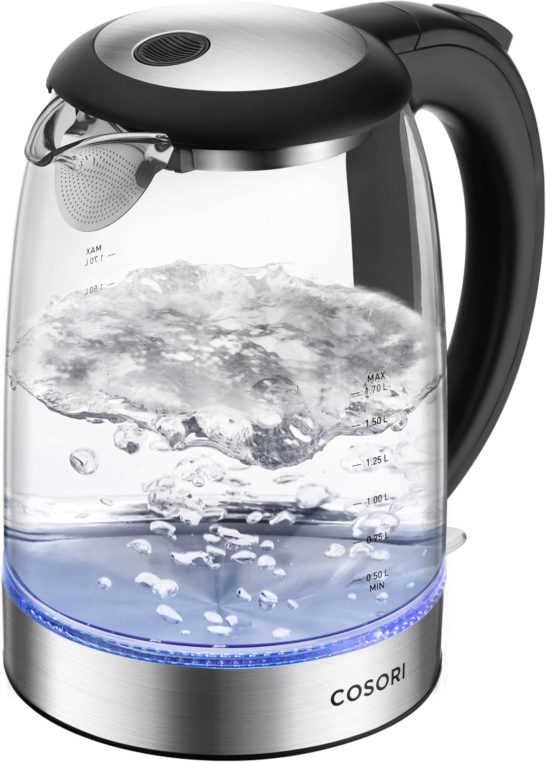 Electric Kettle, No Plastic Filter & Spout, 1.7L Tea Kettle & Hot Water Boiler for Coffee & Tea, Water Heater & Teapot, Automatic Shut Off, Borosilicate Glass, Black, 1500W