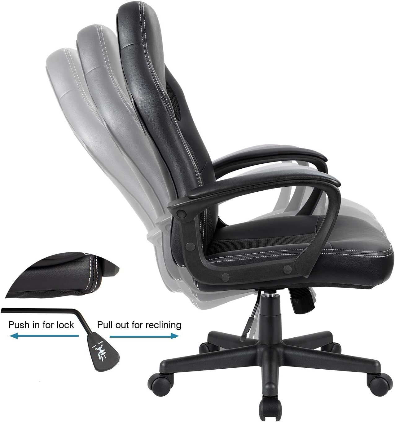 Gaming Chair Office Chair Leather Computer Desk Chair Racing Style Ergonomic Adjustable Swivel Task Chair with Lumbar Support and Arms (Black)