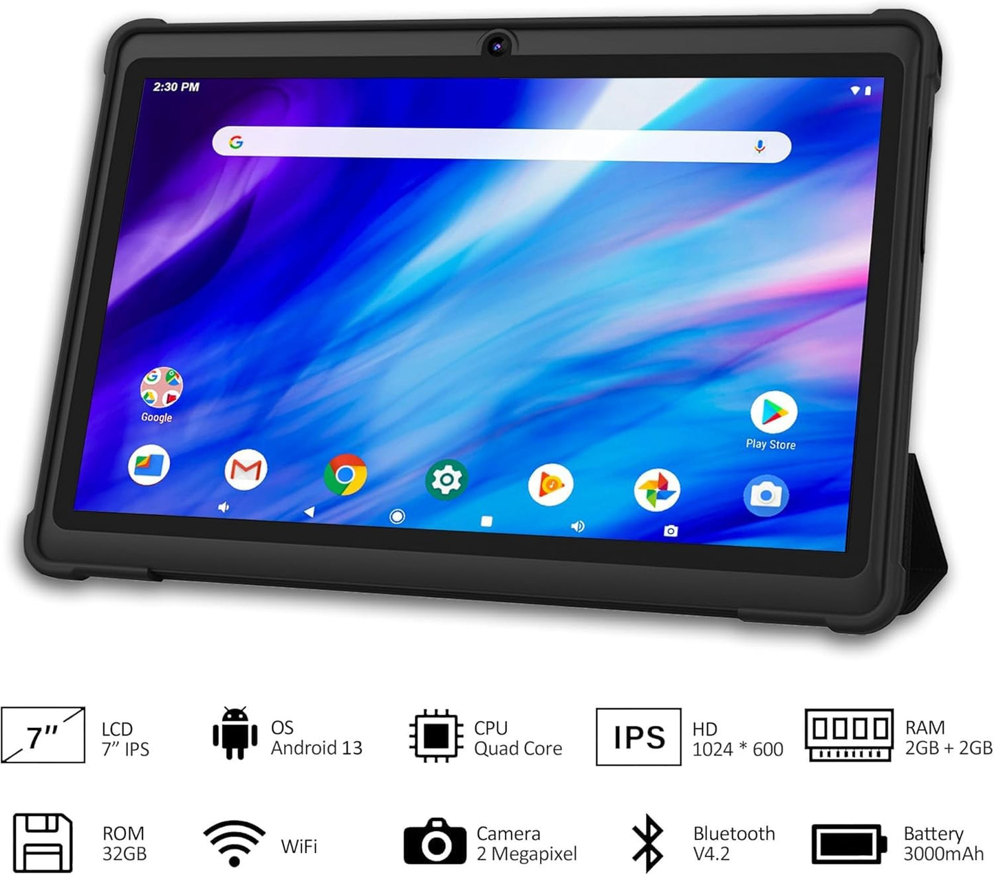 7 Inch Tablet, Quad Core Android 13 OS, 32GB ROM, Wifi, Bluetooth, Dual Camer...
