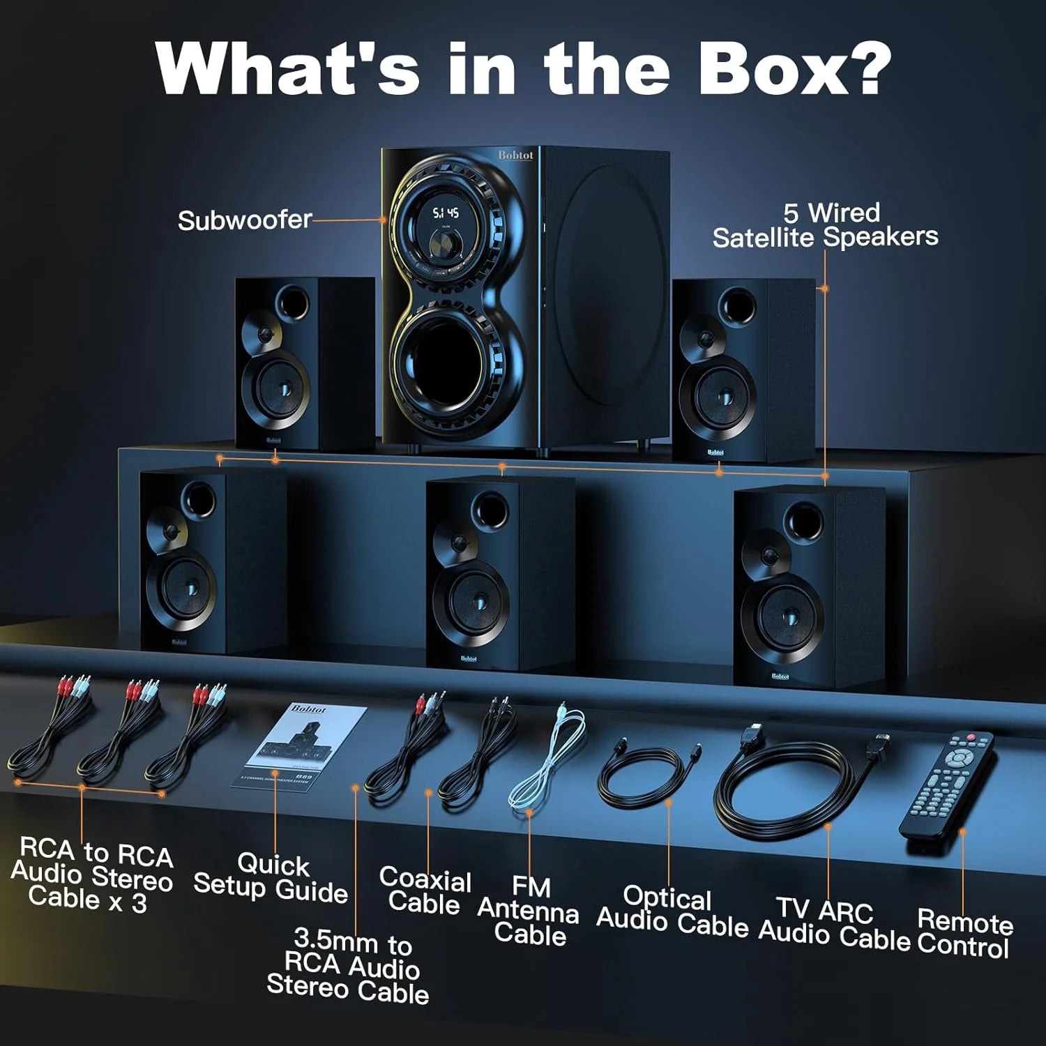 Surround Sound Systems 1400 Watts Peak Power Home Theater Speakers - 12" Subwoofer Strong Bass 5.1 Wired Loud Stereo Audio System with Bluetooth ARC Optical Input for TV