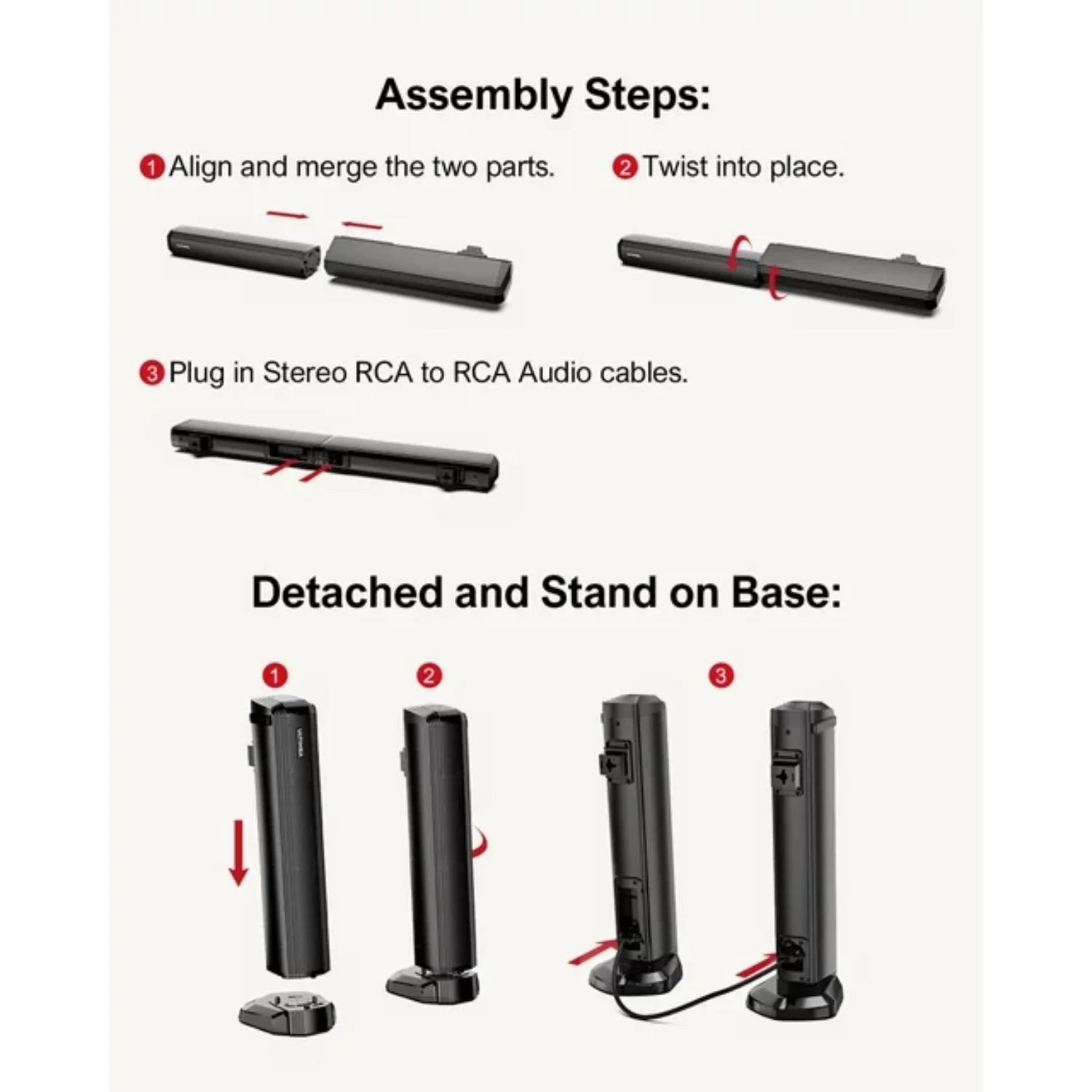 2.2Ch Sound Bar for TV, Built-In Dual Subwoofer, 2 in 1 Separable Bluetooth 5.3 Soundbar , Bassmax Adjustable TV Surround Sound Bar, Hdmi-Arc/Optical/Aux Home Theater Speakers, Wall Mount