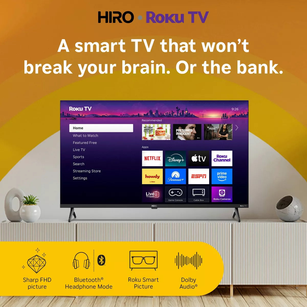 Hiro Roku TV 40" 1080P Full HD Smart TV Flat Screen LED Television with Roku TV and Dolby Audio for Streaming