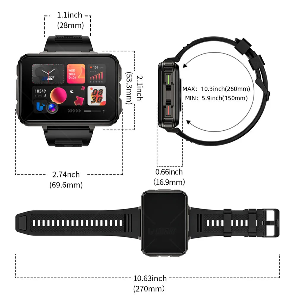Lokmat Appllp 5 Android Watch Phone Square Big Screen Wifi 4G Calls Smartwatches Dual Camera with Flashlight Gaming Watch