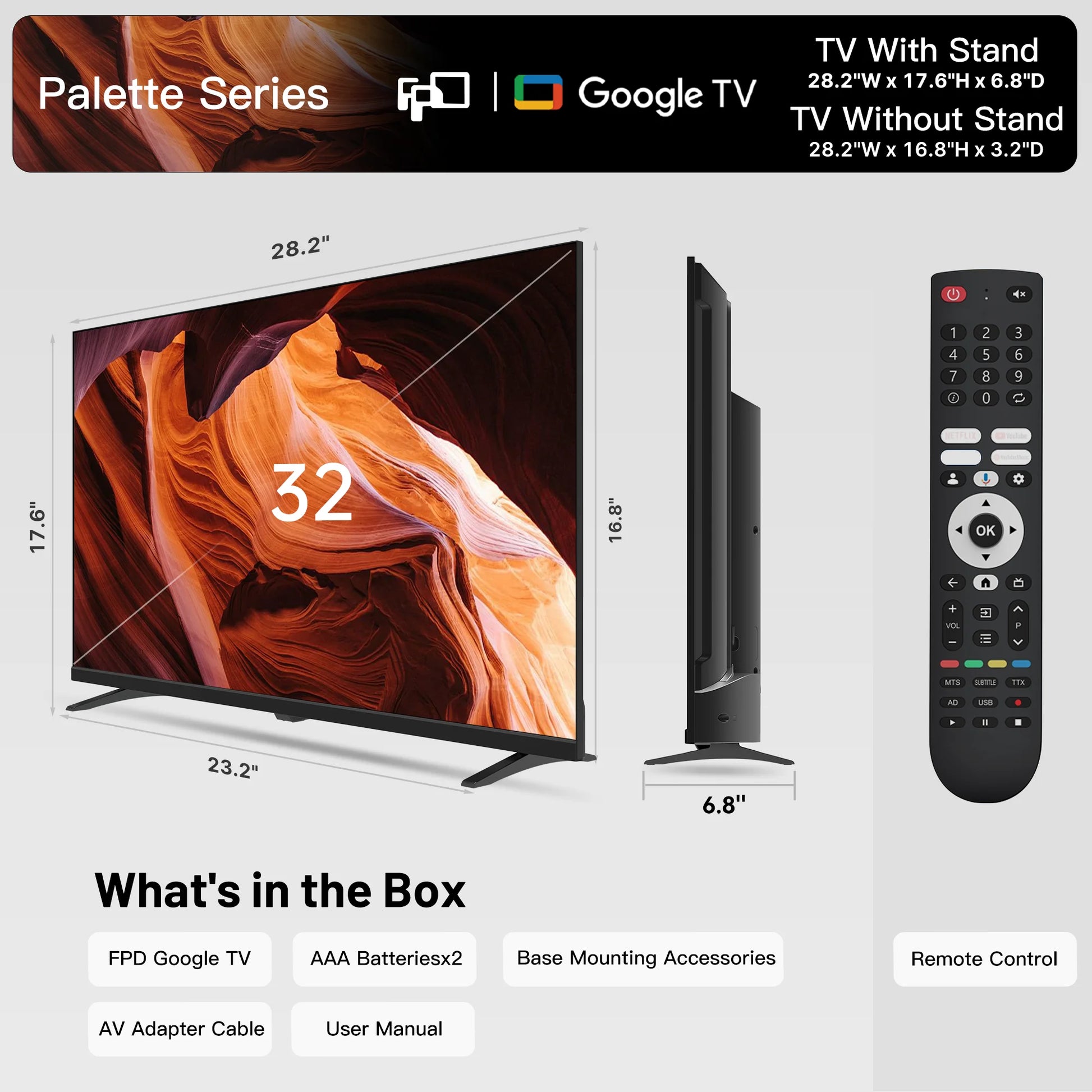 32-Inch Smart TV, 720P HD Google TV with Google Play Built-In Google Cast , Dolby Audio, Hdr 10, Flat Television with Assistant Voice Control