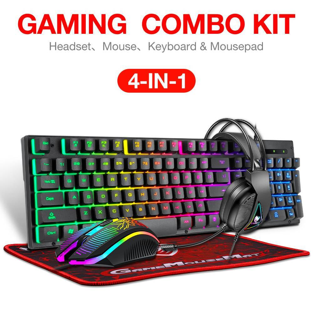 RGB PC Gaming Keyboard Mouse & Headset Set LED Gamer Bundle Mechanical Kits 4IN1