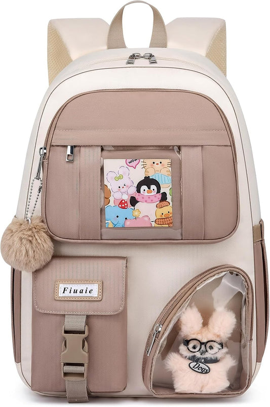 School Backpack for Teen Girls Bookbag: Large 17.3 Inch Backpacks for Kids Middle High School Bookbags Durable Laptop Backpack for Women Cute Student Casual Daypack for Travel Khaki Beige