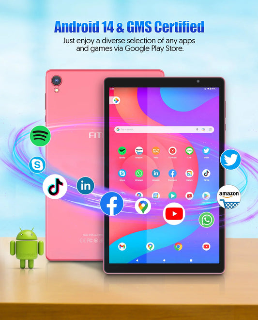 10 Inch Android 14 Tablet, 4GB RAM 32GB ROM, 1TB Expandable, Quad-Core, Wifi, Dual Camera