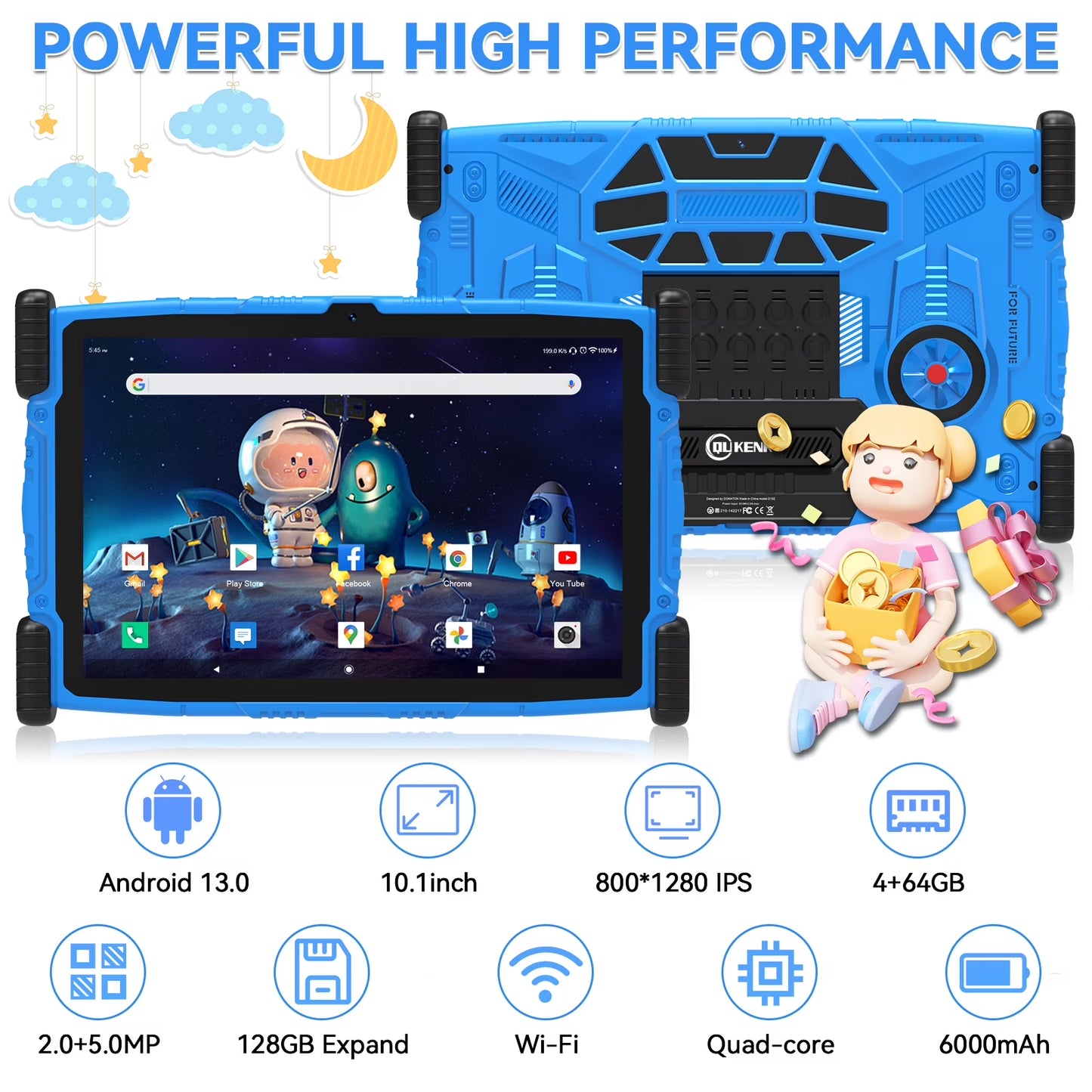 2025 Android 13 Tablet,10" Android Kids Tablet 8GB+64GB, Kid-Proof Case with Kickstand, Quad-Core 1.6