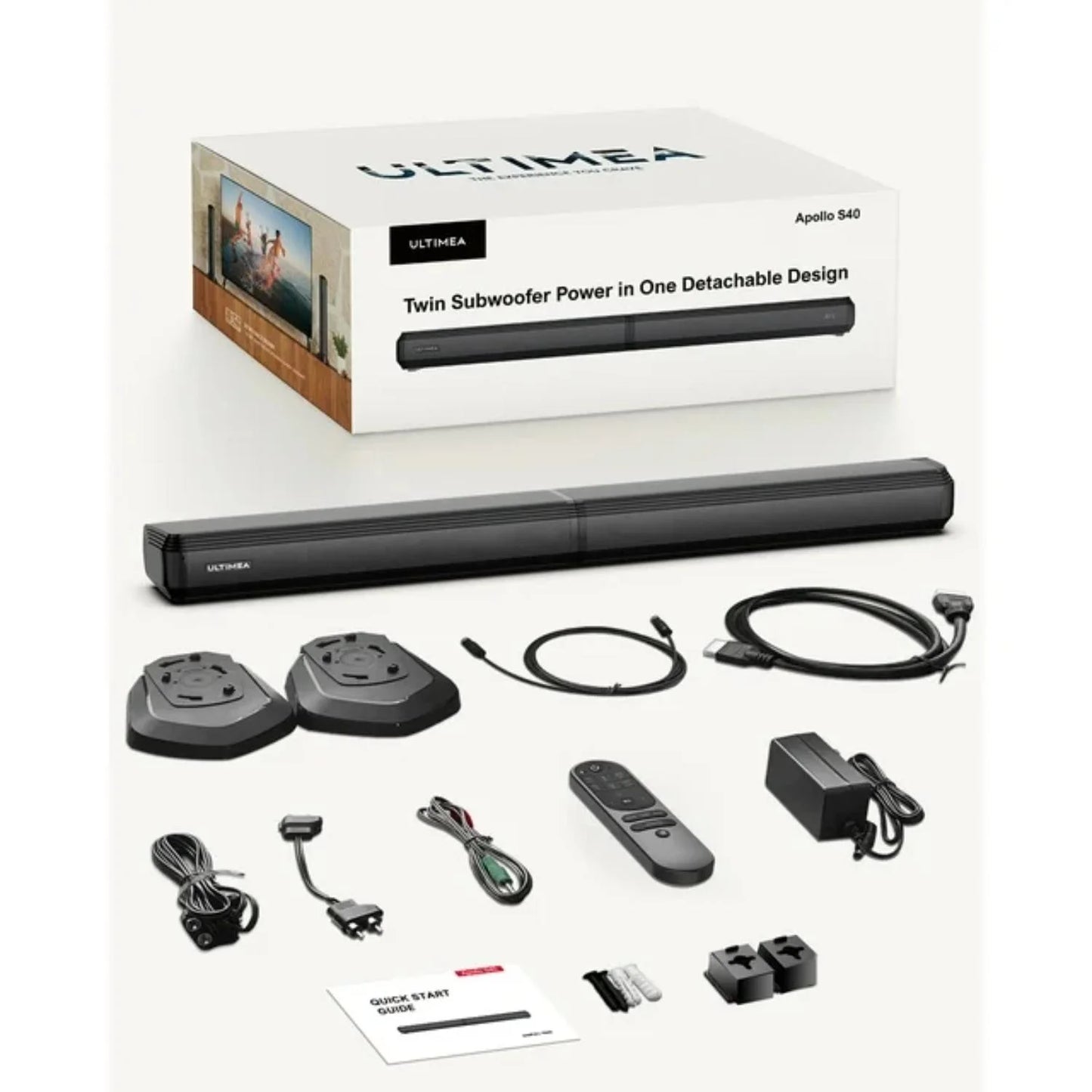 2.2Ch Sound Bar for TV, Built-In Dual Subwoofer, 2 in 1 Separable Bluetooth 5.3 Soundbar , Bassmax Adjustable TV Surround Sound Bar, Hdmi-Arc/Optical/Aux Home Theater Speakers, Wall Mount