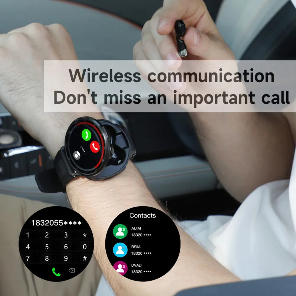 2 in 1 Smart Watch with Earbuds round Screen Fitness Watch for Men NFC Multiple Sport Compatible with Iphone Android