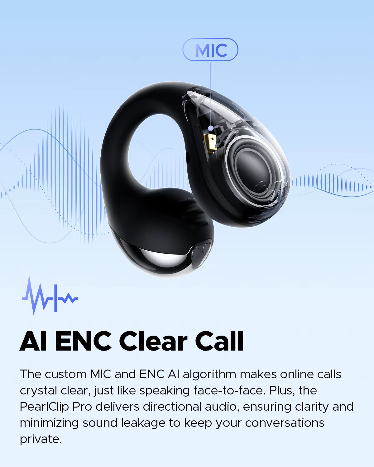 Pearlclip Pro Bluetooth 5.4 Opean-Ear Earbuds Wireless Earphones Multipoint Connection Clip on Headphones with Mic