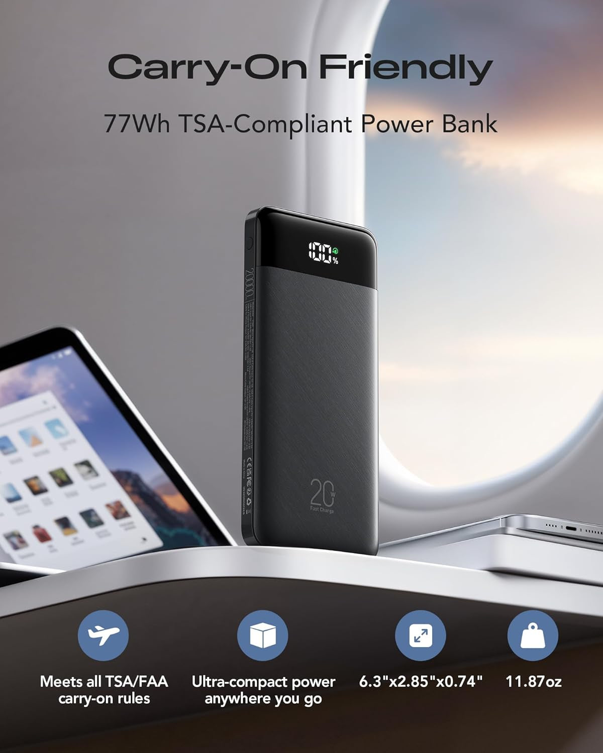 20000Mah Power Bank, Portable Charger with 4 Built-In Cables