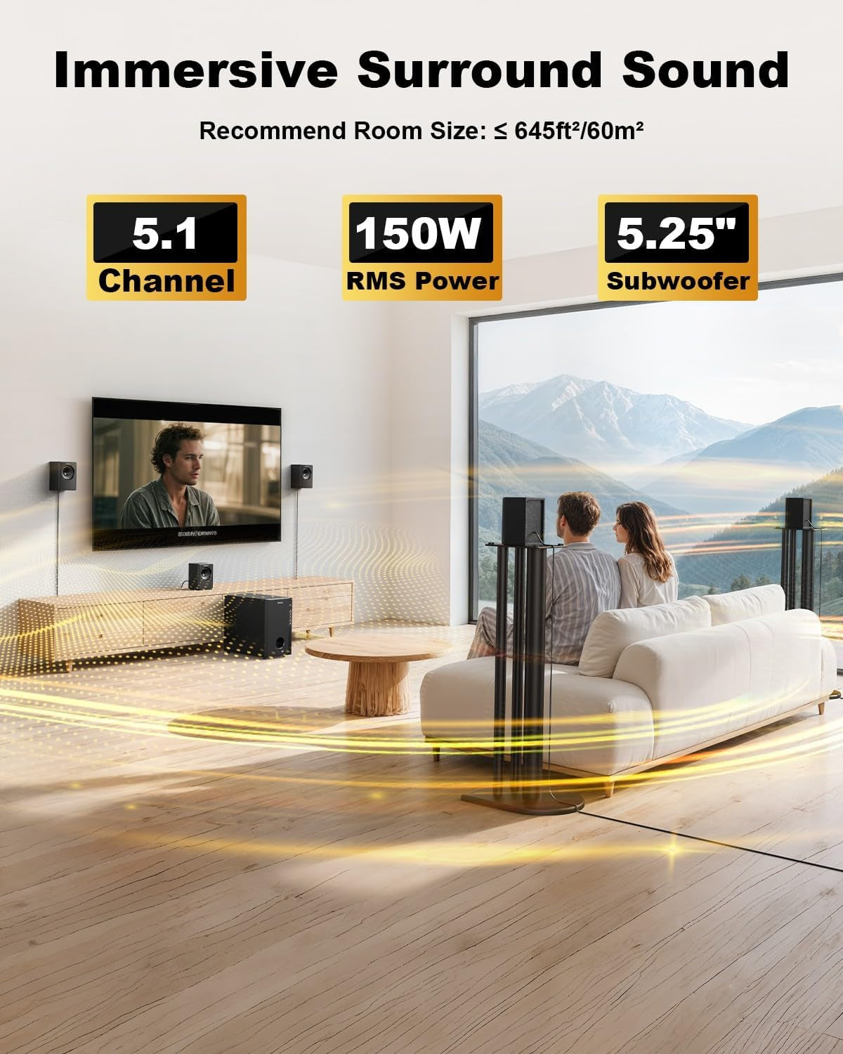 Home Theater Systems with 5.25 Inch Subwoofer, 600 Watts Peak