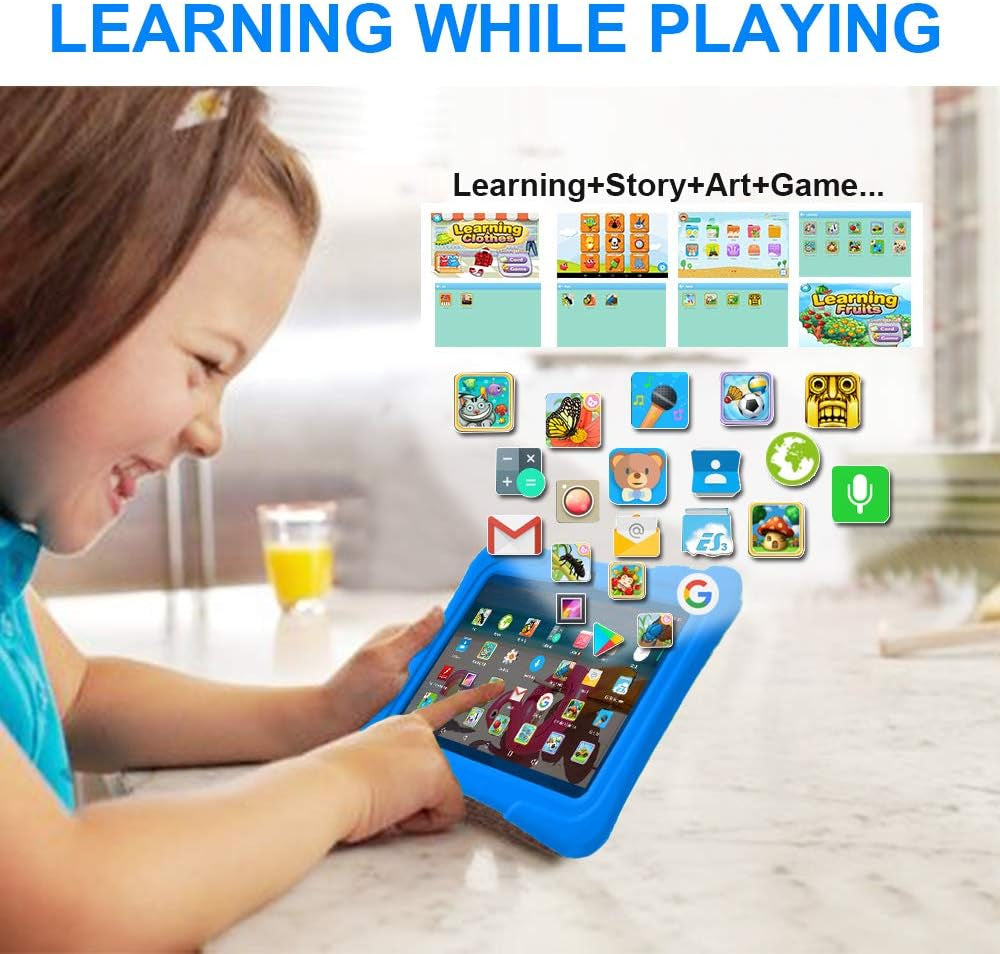 7 Inch Kids Tablets, Androdi 13 Tablet for Toddler, 32GB, Wifi, Educationl, Games,Parental Control, Kids Software Pre-Installed with Kids-Tablet Case, Great Size, Dark Blue