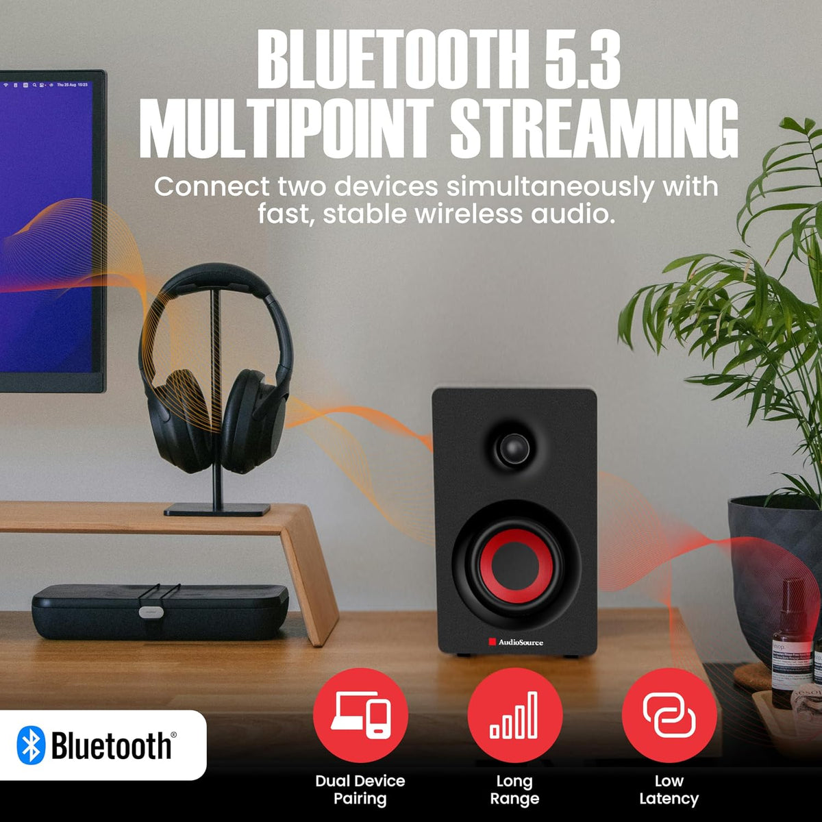 Bookshelf 30W RMS Powered Desktop Speakers, Bluetooth, Hi-Fi