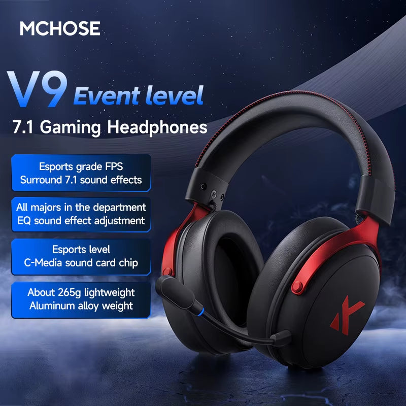MCHOSE V9 Pro Gaming Headset, Over-Ear Quad-Mode Wireless Bluetooth Headphones for PC with Microphone (Delta Style)