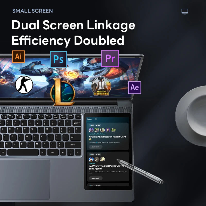Dual Screen Laptop 15.6 Inch IPS 7 Inch Touch Screen Gaming Laptops Intel N100 16G/32G DDR4 1TB SSD Win11 Notebook