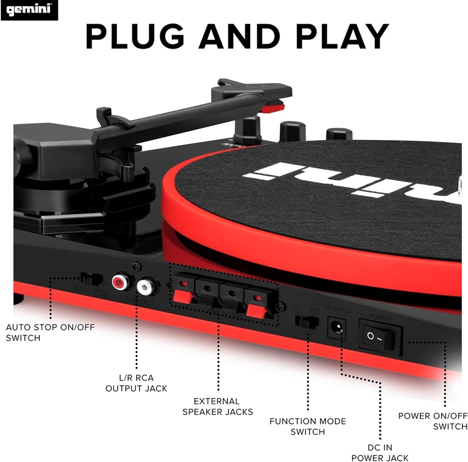 Bluetooth Turntable with Built-In Speakers, Red (TT-900BR) | Bluetooth Turntable with Built-In Speakers - 3-Speed, Ceramic Cartridge - RCA Output - Easy Setup