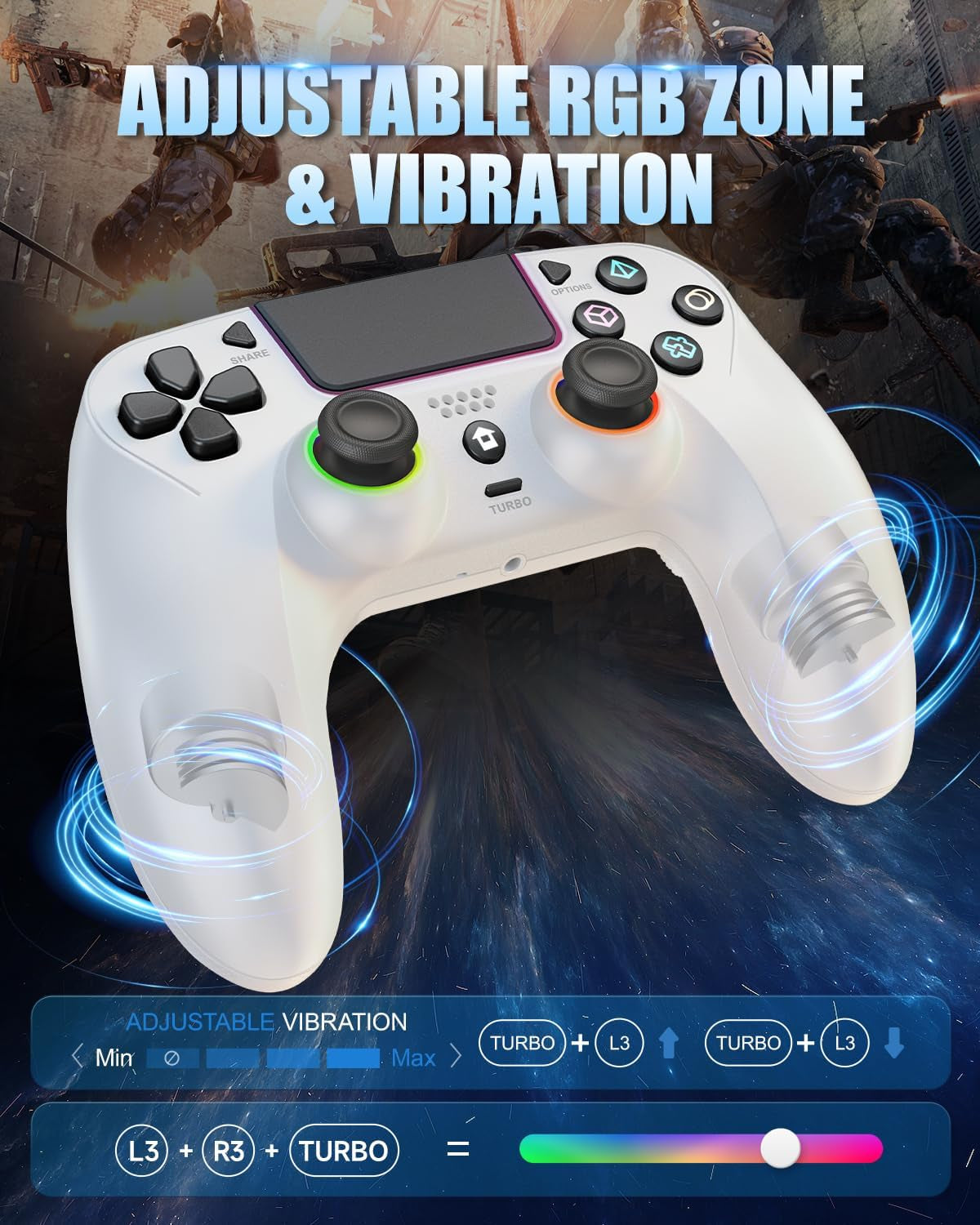 LED Wireless Controller for PS5 with Hall Effect Joystick and Trigger,4 Macron Boutton Extended Grip Controller Compatible with PS5 Pro/Slim, Dual Vibration, Remap/Turbo Function