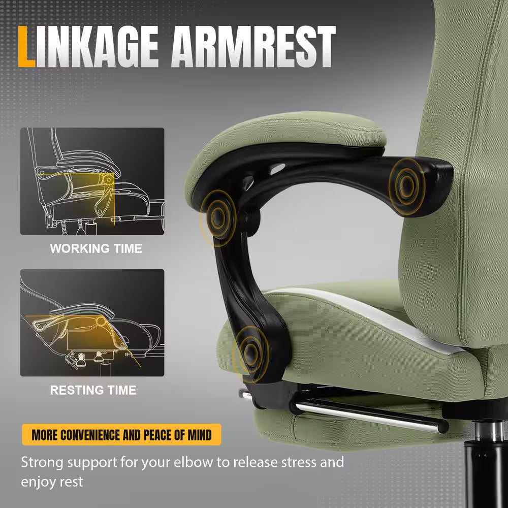 Breathable Fabric Computer Chair with Footrest and Pocket Spring Cushion Ergonomic Gaming Chair, Green
