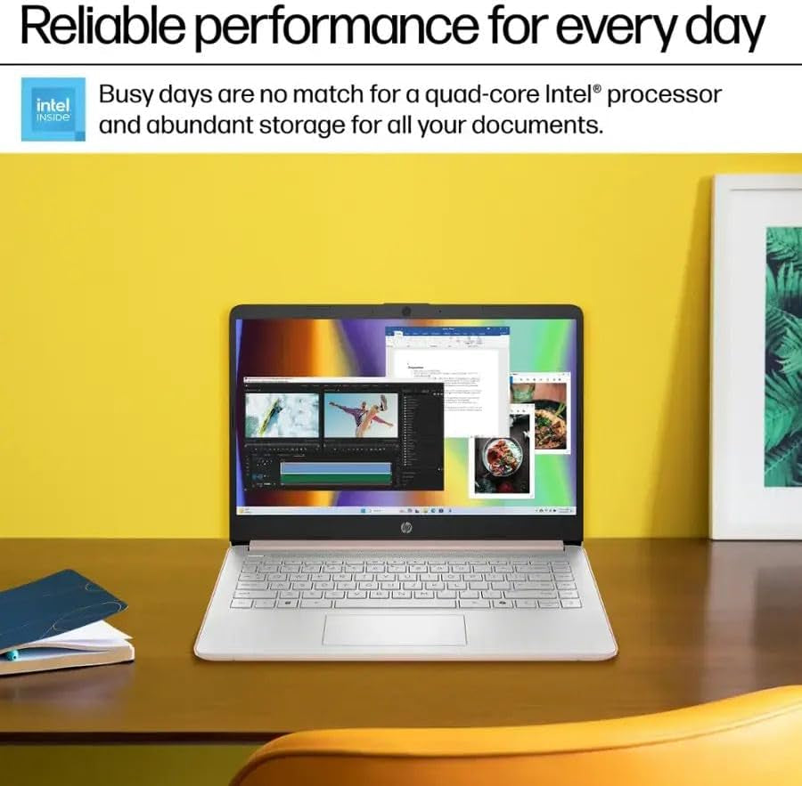 HP 14 Ultrabook Laptop • Intel CPU • 4GB RAM • 128GB UFS • up to 11.5 Hours Battery • Windows 11 Home • Rose Gold
