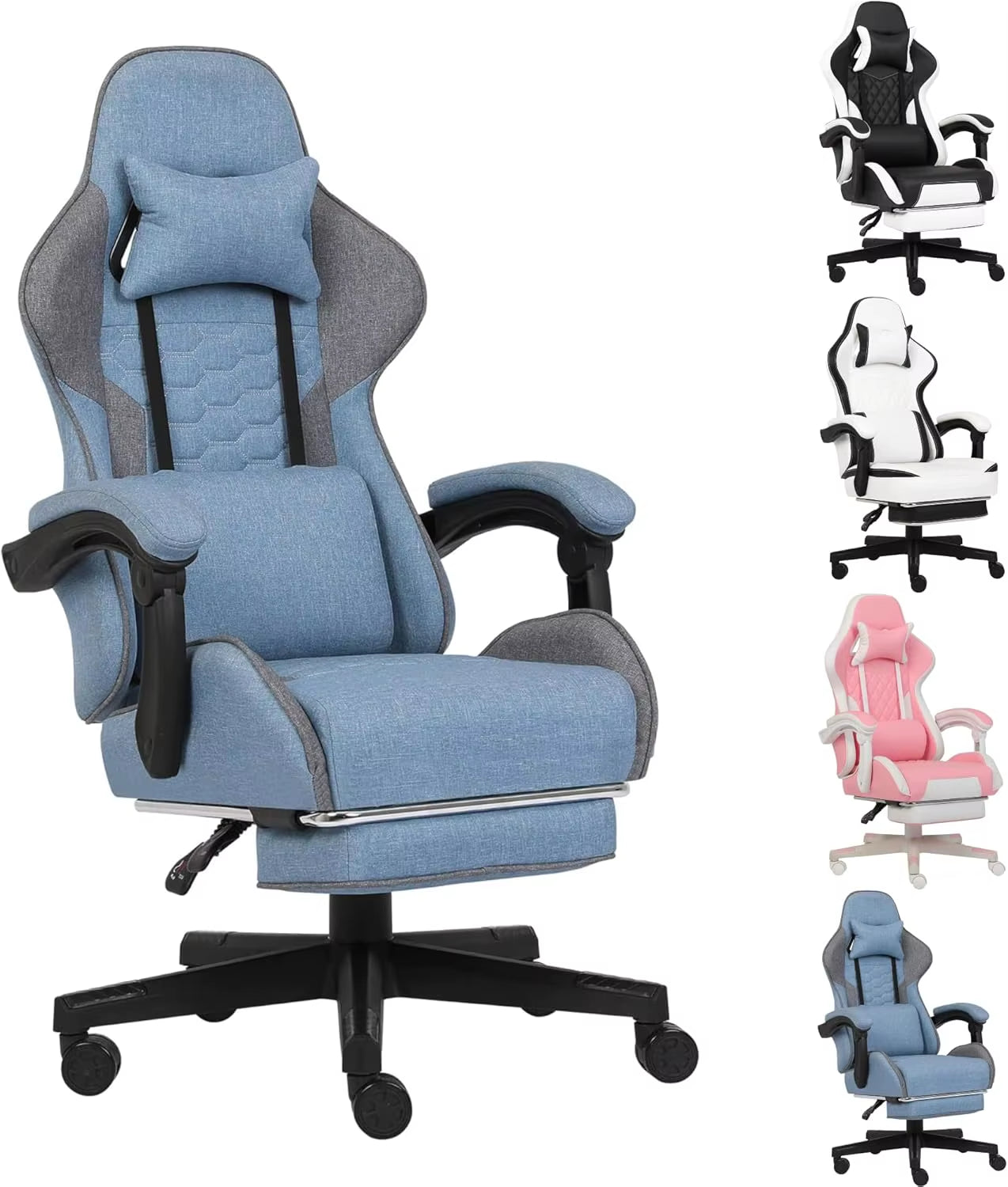 Gaming Chair, Computer Office Chair with Footrest, Linkage Armrests and Lumbar Support, High Back Ergonomic Gamer Chairs