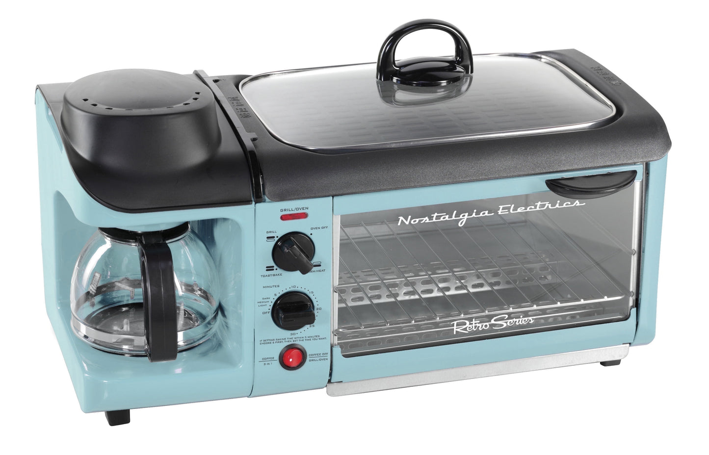 Retro 3-In-1 Breakfast Station with Coffeemaker, Griddle, and Toaster Oven, Retro Red