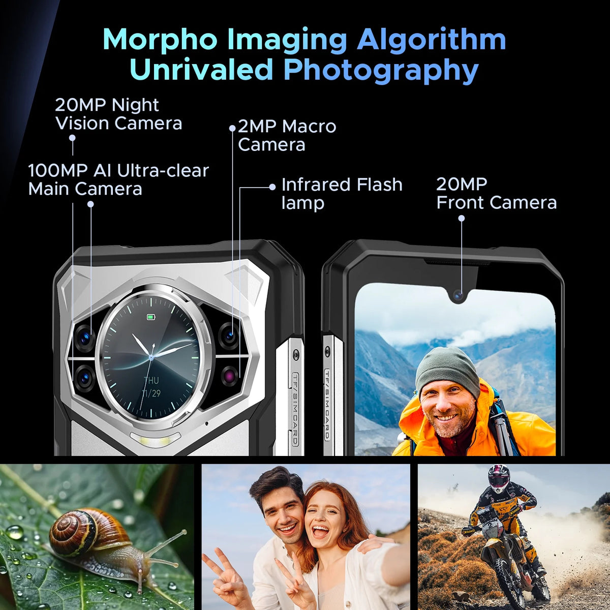 S200 Rugged Phone 5G Unlocked, Android Cell Phone with 1.32" Rear Screen, 32GB RAM+256GB, 10100Mah Battery, 100MP & 20MP Night Vision Camera, ATT, Verizon