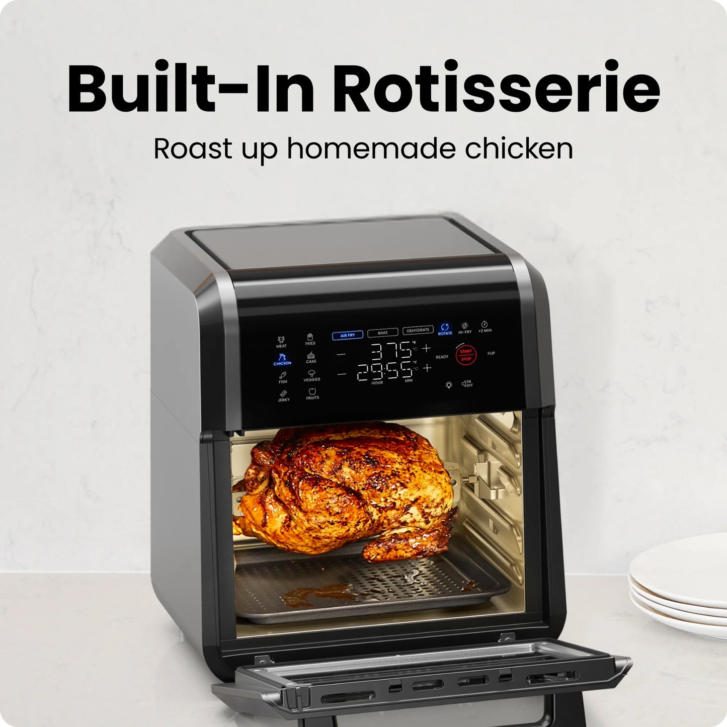 6-In-1 Multifunctional Air Fryer Oven W/ 12 Qt Capacity, Digital Touchscreen - Black