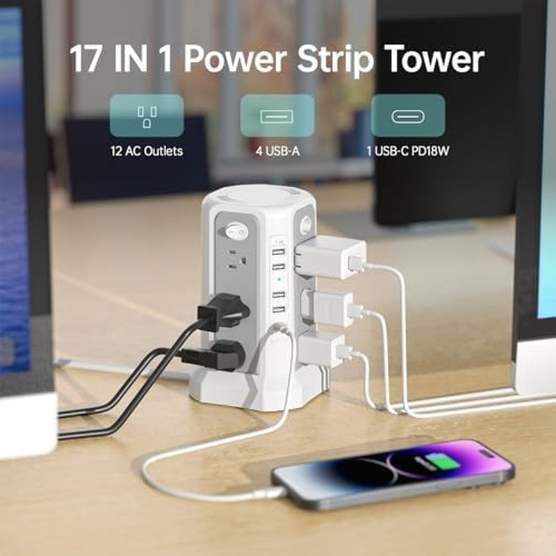 Surge Protector Tower with USB C, 10FT Cord, Power Strip - Black, 1 Pc
