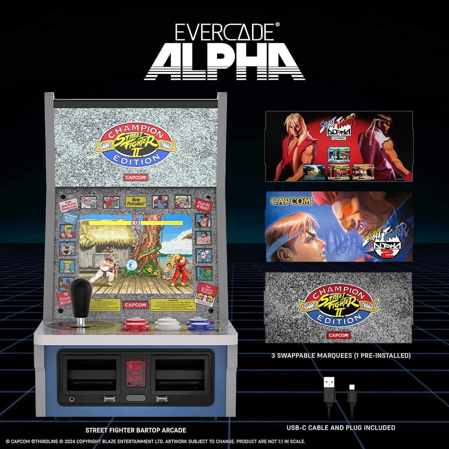 Evercade Alpha Street Fighter Bartop Arcade - Pre-Assembled Unit with Competition-Grade Arcade Controls + 8” High-Resolution IPS Screen
