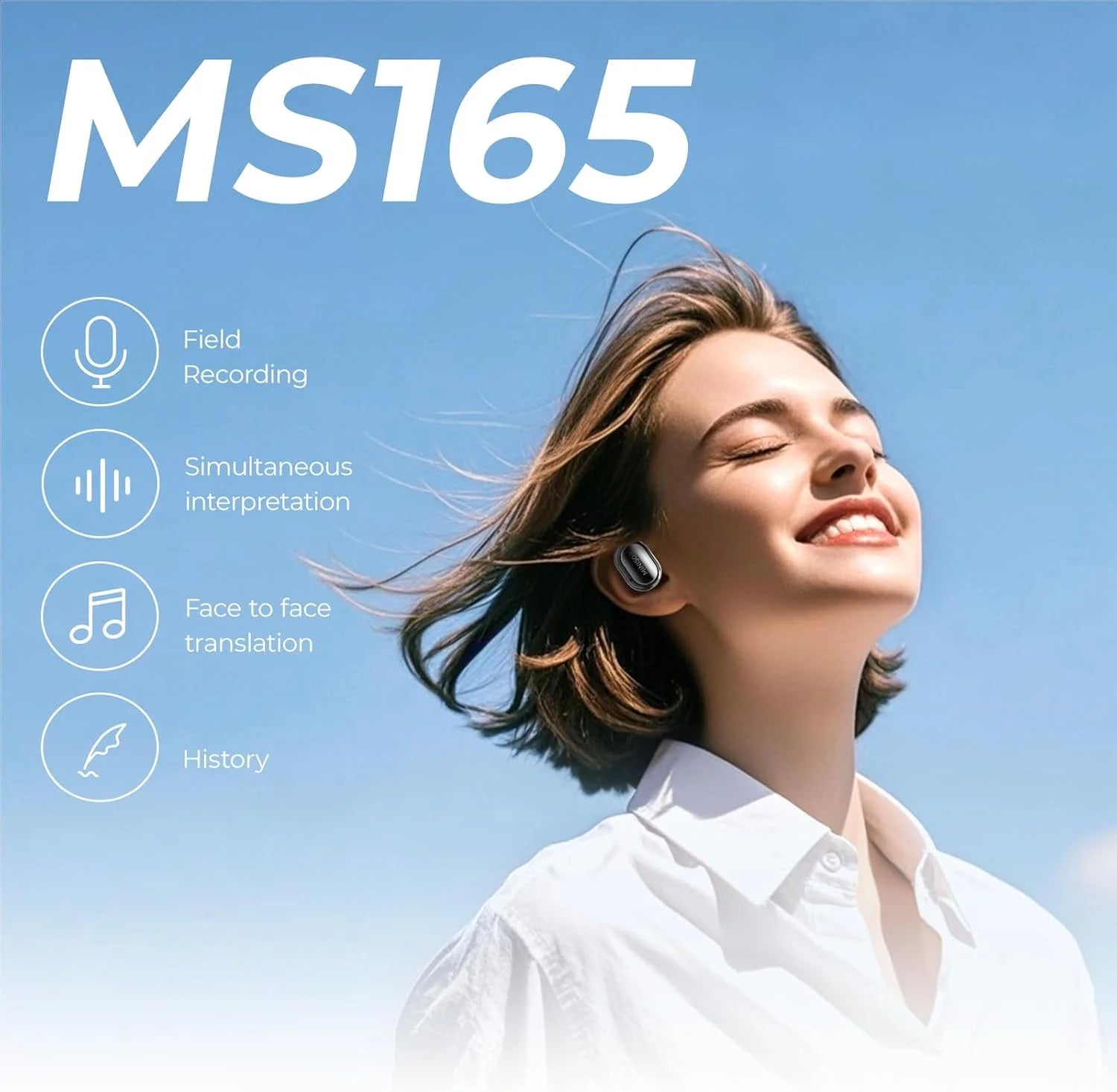 MS165 AI Translation Earbuds Real Time Translator Open Ear Earbuds 150 Languages Bluetooth 5.4