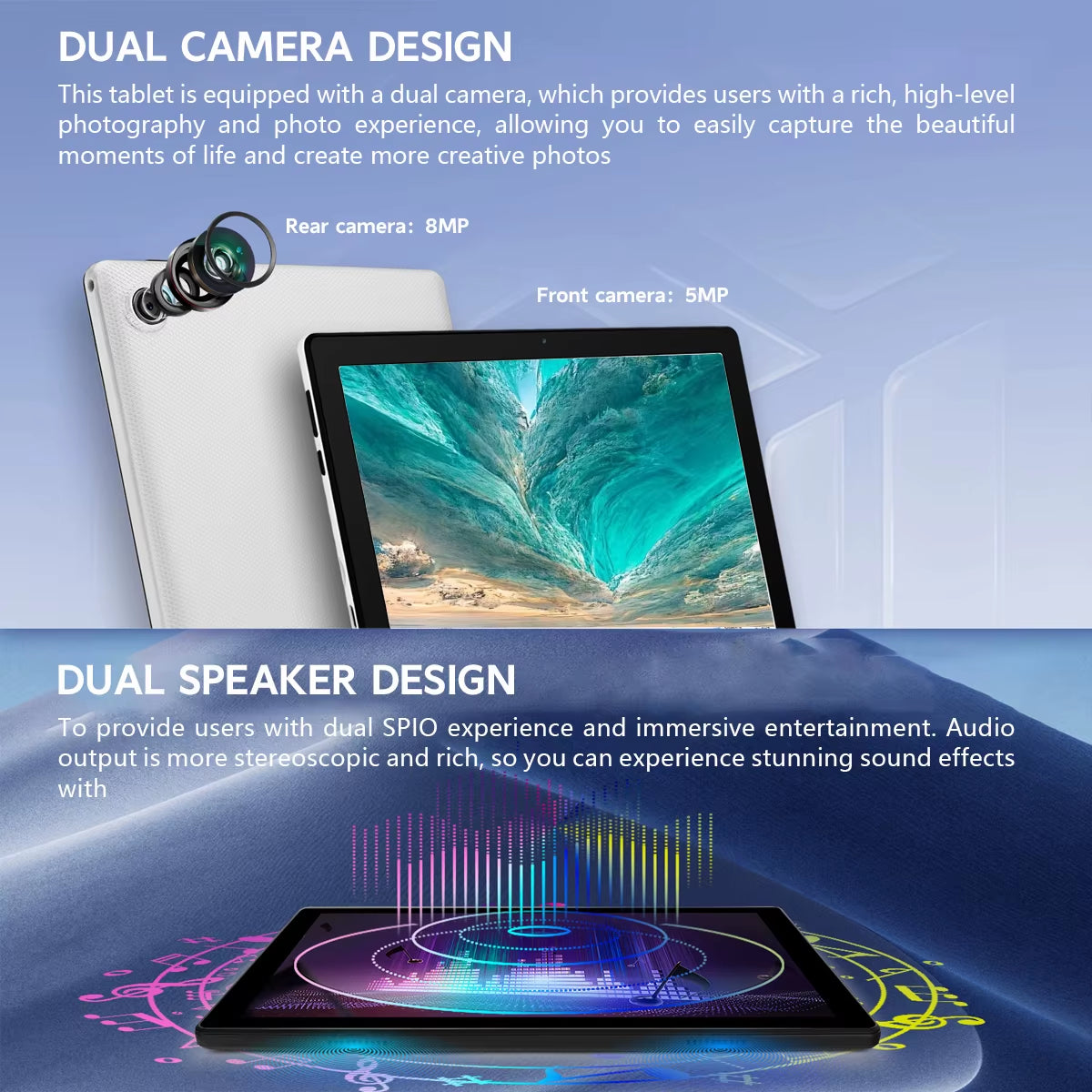 New 10.1 Inch Tablet Android 14 Phablet 8GB RAM 32GB ROM Widevine L1 HD Octa-Core 2.0 Ghz Wifi 6 Bluetooth 5.0 5000Mwh Battery