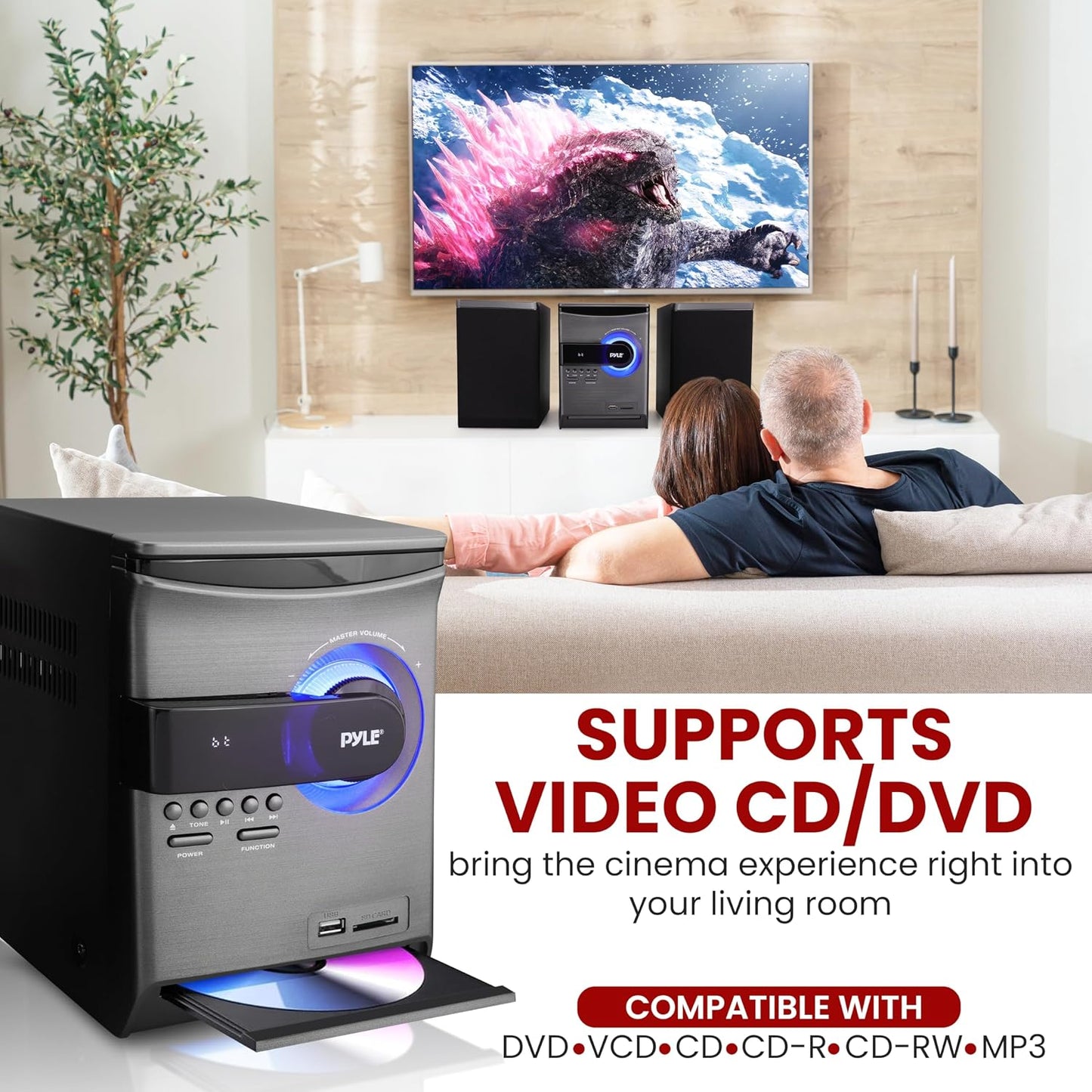 Home Stereo Shelf System – 30W Bluetooth CD Player with FM Radio, USB/SD Playback, Dual 2-Way Speakers, Remote Control, Clear Sound Audio System for Home Entertainment – (Black) PHSKR24