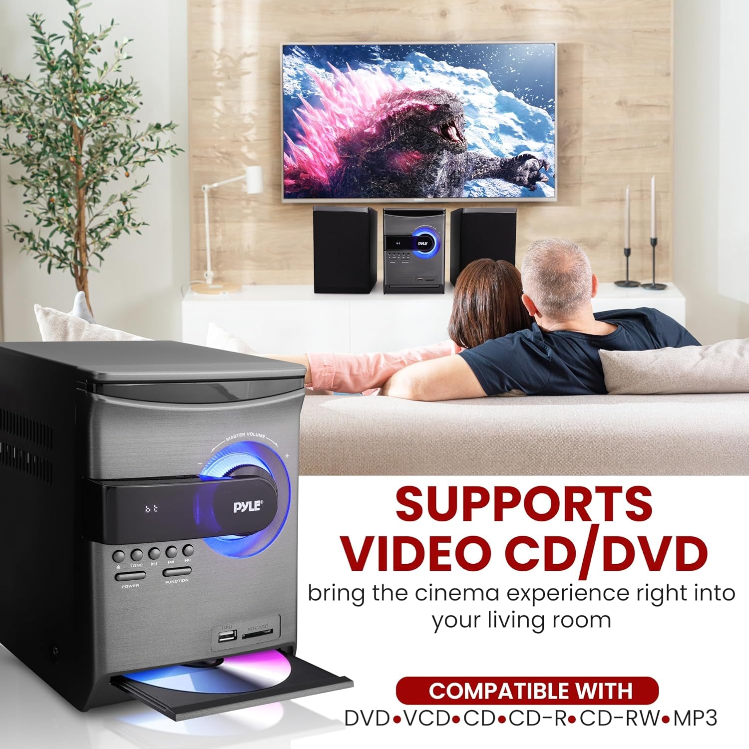 Home Stereo Shelf System – 30W Bluetooth CD Player with FM Radio, USB/SD Playback, Dual 2-Way Speakers, Remote Control, Clear Sound Audio System for Home Entertainment – (Black) PHSKR24