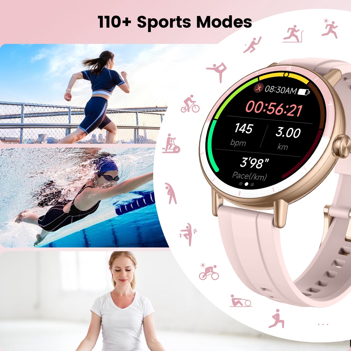 Smart Watches for Women, 1.27" HD Touchscreen Fitness Tracker with Bluetooth Calls, 100+ Sport Modes Ladies Smart Watch, IP68 Waterproof Smartwatch Compatible Ios/Android