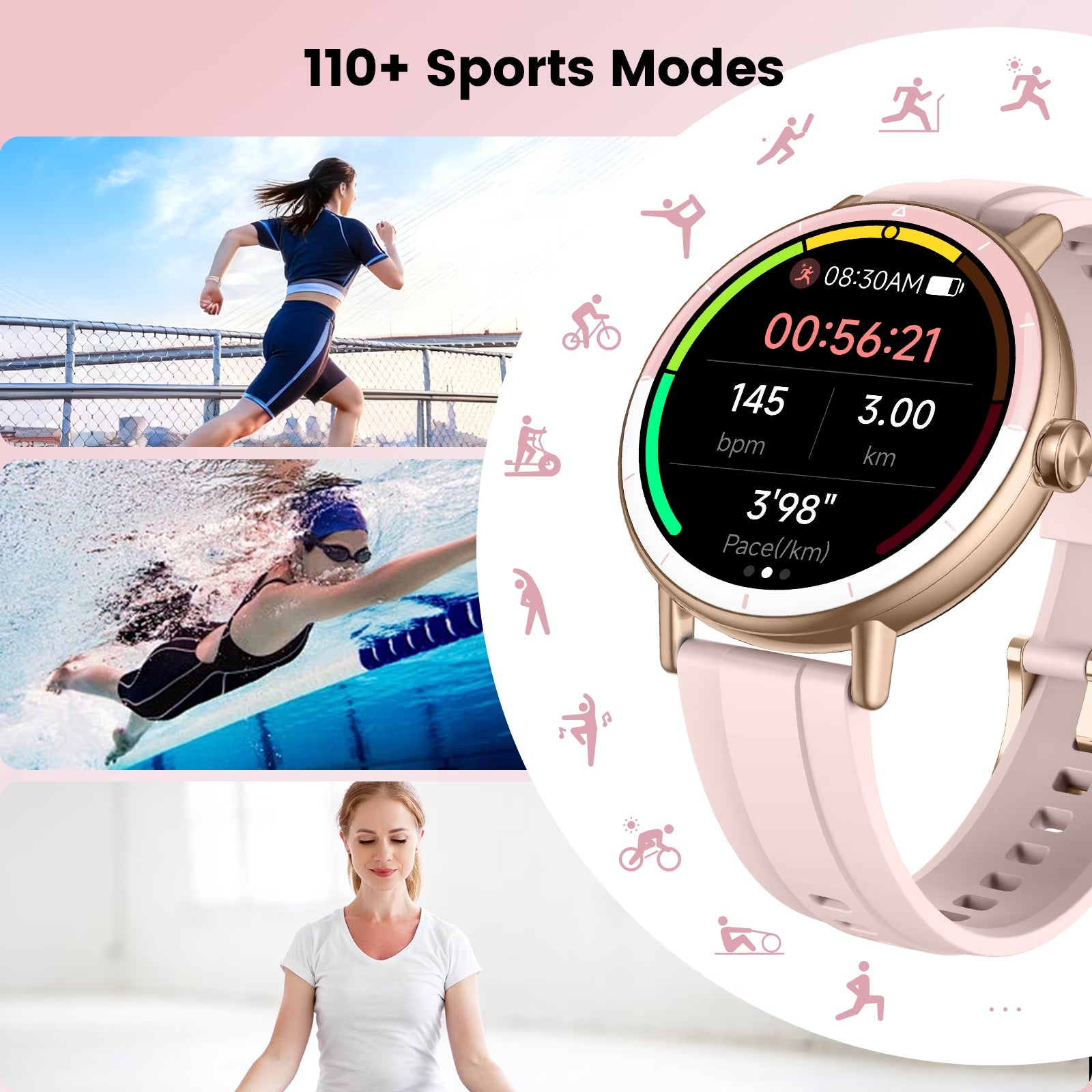 Smart Watches for Women, 1.27" HD Touchscreen Fitness Tracker with Bluetooth Calls, 100+ Sport Modes Ladies Smart Watch, IP68 Waterproof Smartwatch Compatible Ios/Android