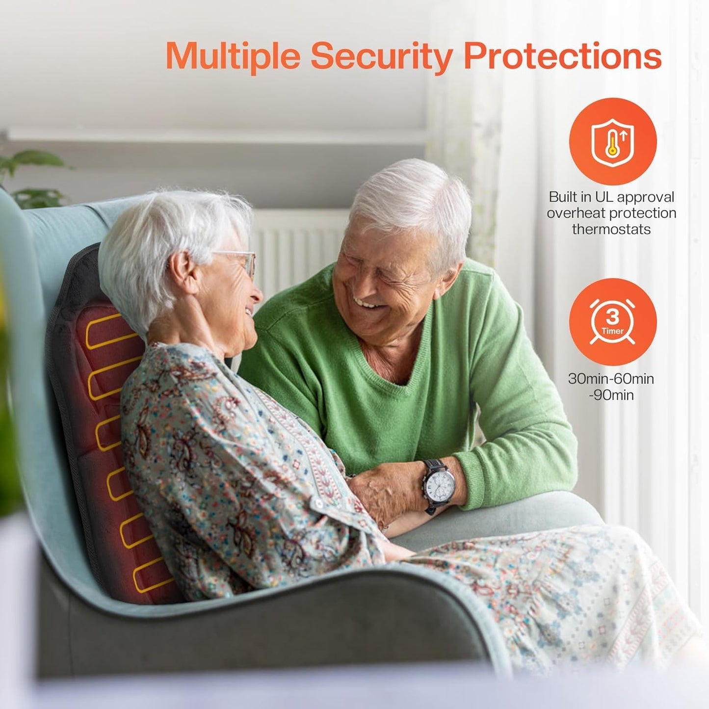 Back Massager Chair Pad, Massage Seat Cushion, Back Massage with Heat, 4 Vibration Intensities & 2 Heat Levels,Electric Massager Pain Relief,Ideal Gifts for Dad,Mom,Women,Men