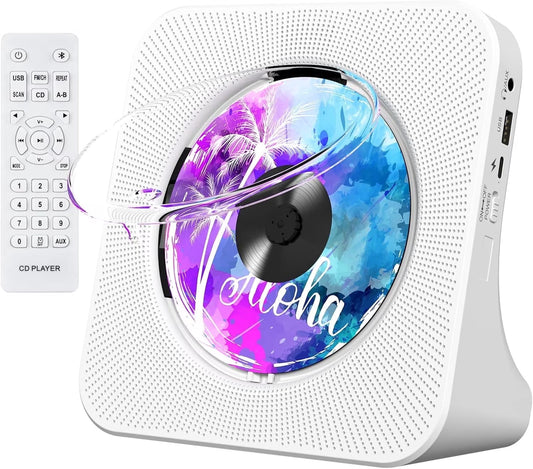 Portable CD Player with Bluetooth, Desktop CD Music Players for Home Built-In Double Hifi Sound Speakers, Support AUX&USB Headphone Jack, FM Radio Boombox, LCD Screen Display for Kids Gift
