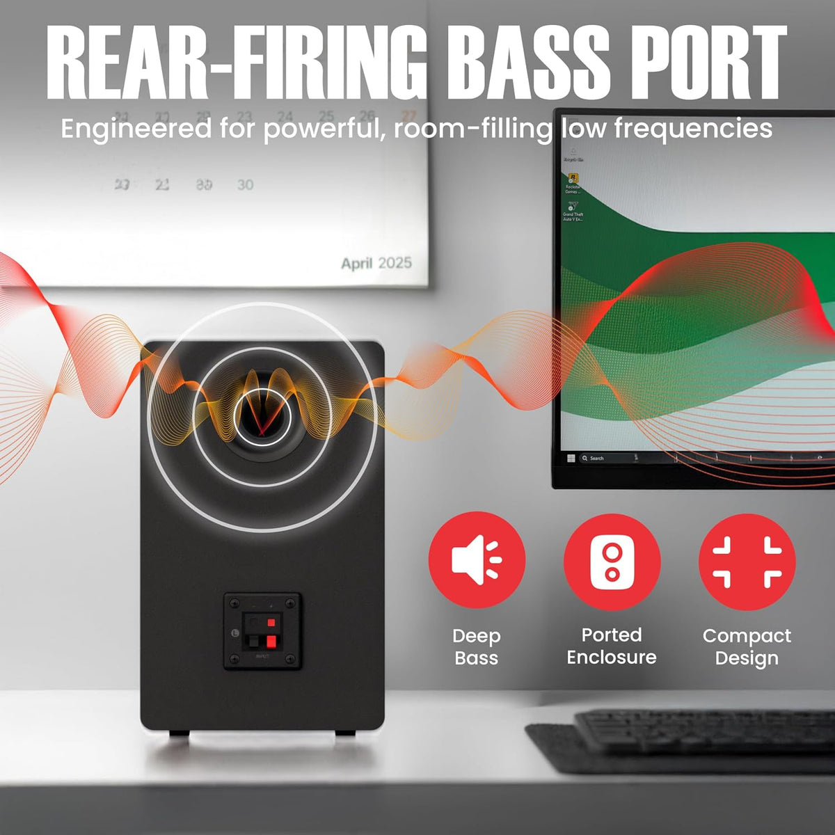 Bookshelf 30W RMS Powered Desktop Speakers, Bluetooth, Hi-Fi