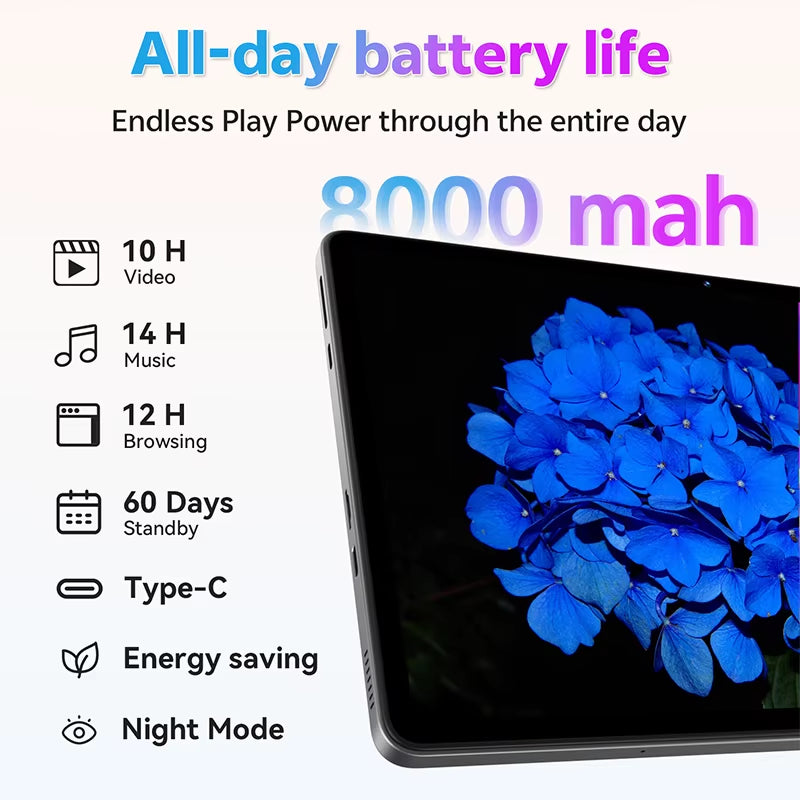 11-Inch 2025 Tablet Android 15 12GB RAM 128GB ROM Octa Core 8000Mah Android Tablet PC 13MP+5MP HD Android Tablets