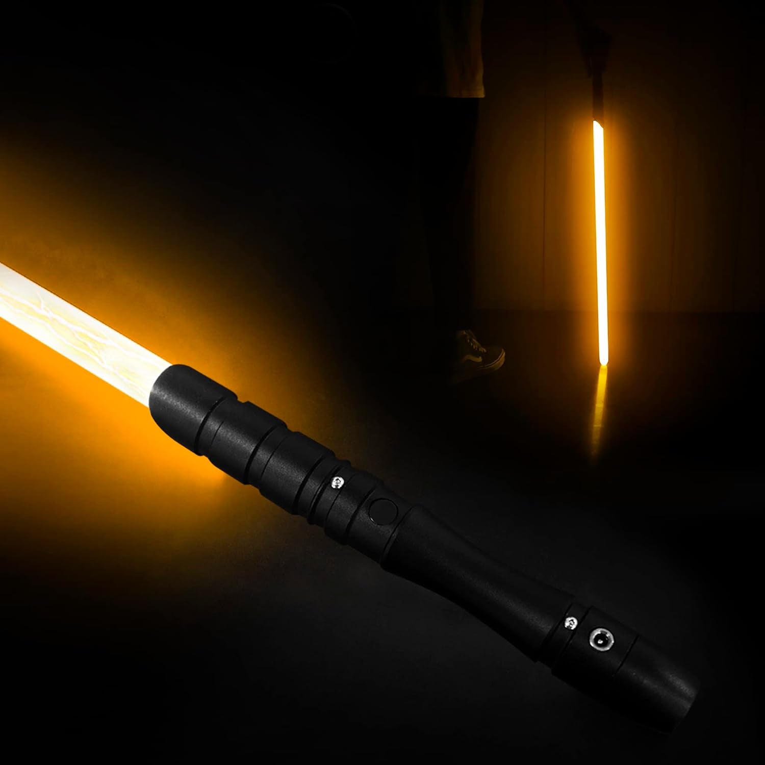 Dueling Lightsaber Smooth Swing Light Sabers |FX Loud Sound Sabers with 3 Vivild Movie Fonts,Blaster,Foc Metal Hilt for Adults Boys Teens Heavy-Duty, USB-DC Recharge(Orange)