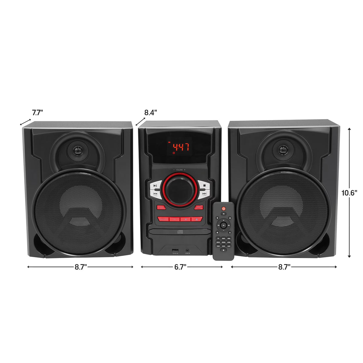 . CD Stereo System 100W with Bluetooth and USB Charging