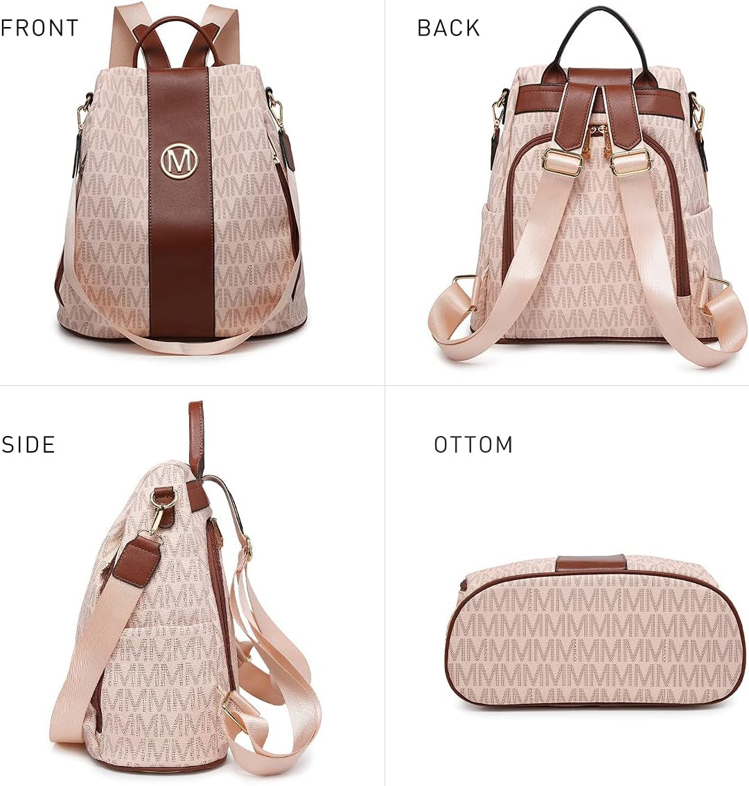 Women Fashion Backpack Purse Multi Pockets Anti-Theft Rucksack Travel Shoulder Bag Handbag Set 2Pcs