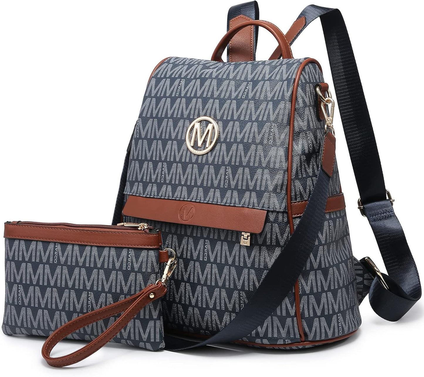 MKP Women Fashion Backpack Purse Multi Pockets Signature Anti-Theft Rucksack Travel Ladies Shoulder Bag Handbag 2Pcs