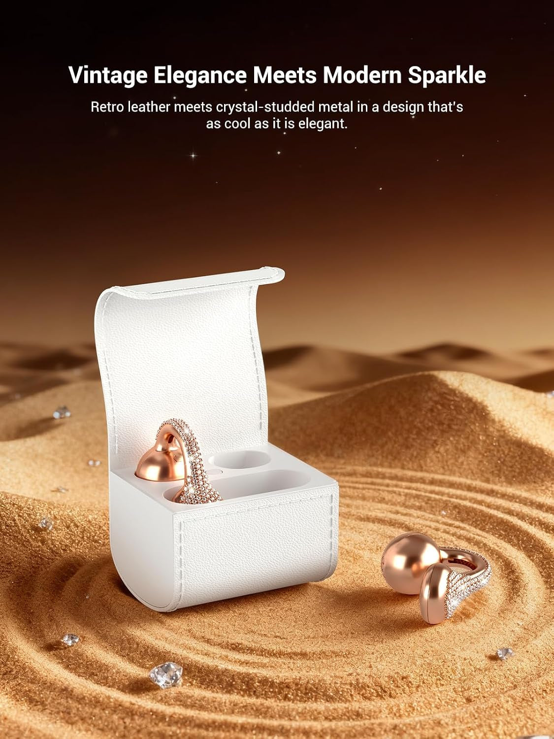 Jewelpods C01 Pro Open Ear Headphones, Luxury Jewelry Earbuds, Rose Gold | Clip-On Wireless Bluetooth Earbuds Secure, Lightweight, Premium Audio-Water Resistant-Up to 72 Hrs Play,Gift for Her