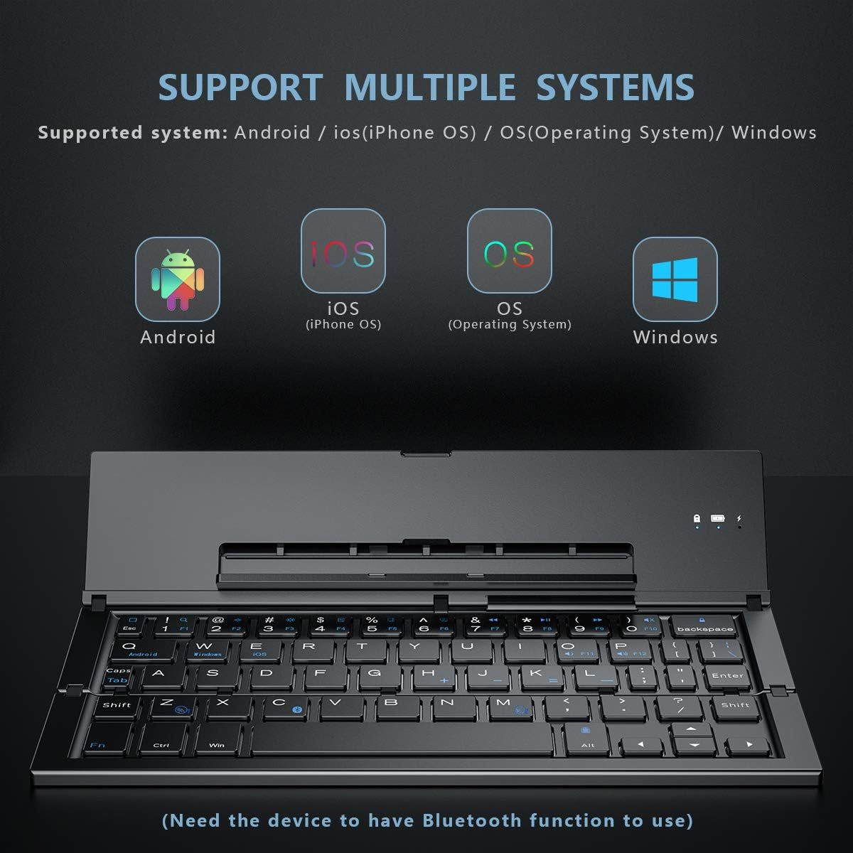 Foldable Bluetooth Keyboard Portable Folding Wireless Keyboard with Portable Pocket Size, Aluminum Alloy Housing for Iphone,Ipad, Tablet,Laptops and Smartphones (Black)