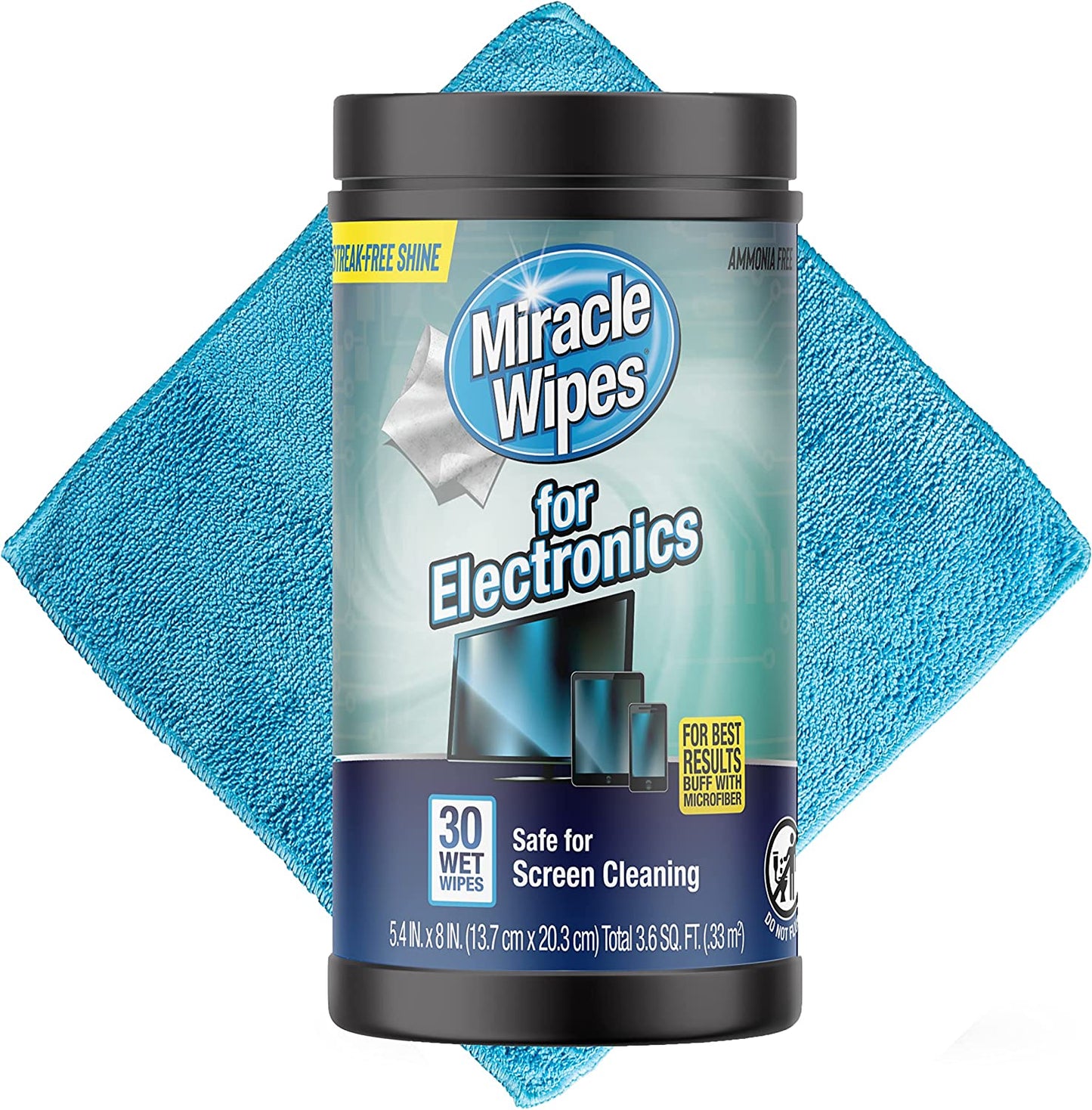 Miraclewipes for Electronics Cleaning - Screen Wipes Designed for TV, Phones, Monitors and More - Includes Microfiber Towel - (30 Count)